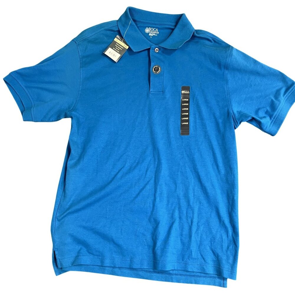 Boca Classics Mens  Polo Shirt L Blue Shrink/Fade/Anti-Pill Resistant NWT